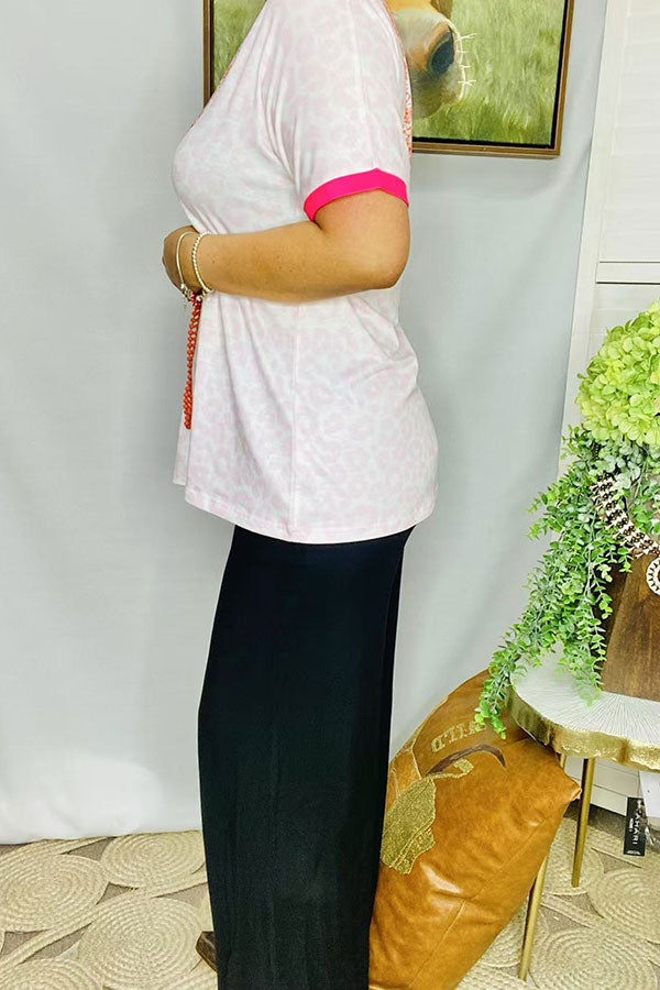 Women's clothing wholesale orange & fuchsia & pink & leopard short sleeve top XCH15138 (ES6)